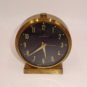 Vintage Seth Thomas Brass Wind Up Desk Travel Alarm Clock Germany Black Works